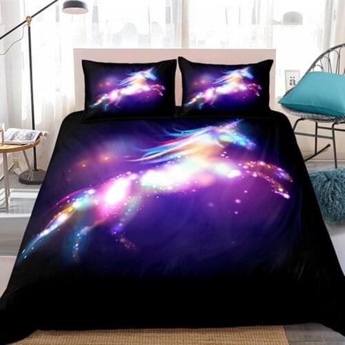 Galaxy Unicorn Bedding Set Kids Girls Duvet Cover 3 Piece Purple Sparkly Unicorn Single Bedspread Size