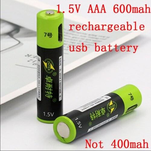 2pcs ZNTER 1.5V 600mAh USB Rechargeable usb AAA Lipo Battery li-polymer lithium li-ion battery 2 hours fast charge