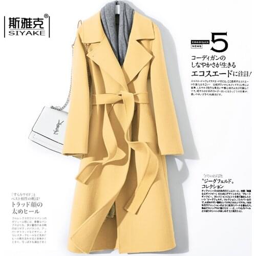 Yellow Small Fragrance Double-sided Cashmere Overcoat Womens Middle Long Autumn and Winter 2021 New High-end Slim Woollen