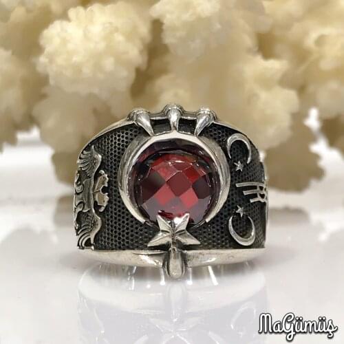 New the Moon the stars Double-Headed Eagle Monogram Sterling Silver Men 'S Ring