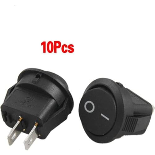 MYLB-10pcsx AC 3A/250V 6A/125V ON-OFF I/O SPST 2 Pin Snap in Round Boat Rocker Switch