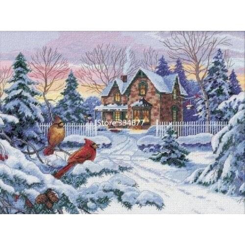 Winter Memories Snow bird Street Cross Stitch Kits Needlework 14CT Unprinted Embroidered Top Quality DIY Handmade Decoration