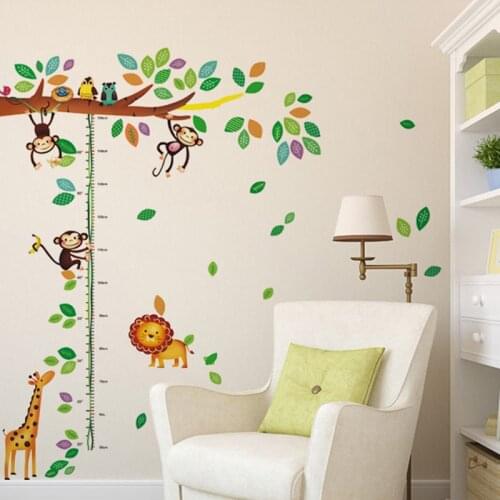 Cartoon Giraffe Monkey Trees height Wall Sticker Baby Room Children Bedroom Wall Stickers Home Decor Wall Art Sticker