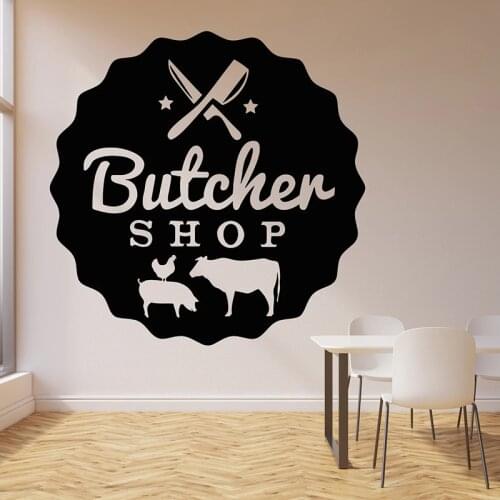 Butcher Shop Wall Decal Beef Meat Kitchen Cutting Board Interior Decor Door Window Vinyl Stickers Logo Creative Wallpaper E428