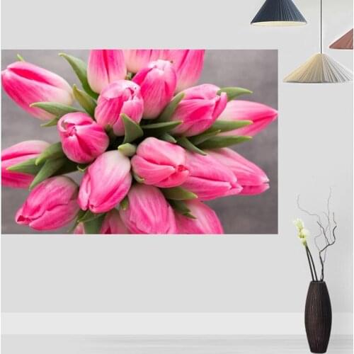 Customizable Tulips Poster Wall For Living Room Art Poster Decoration Silk Fabric Bright Smooth No Frame Morden Print Wall