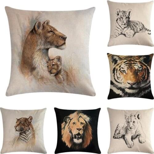 Animal Cushion cover 45x45cm wildlife pillowcase Leopard cotton Linen Home Decor Lion Tiger Pillow cover For Sofa