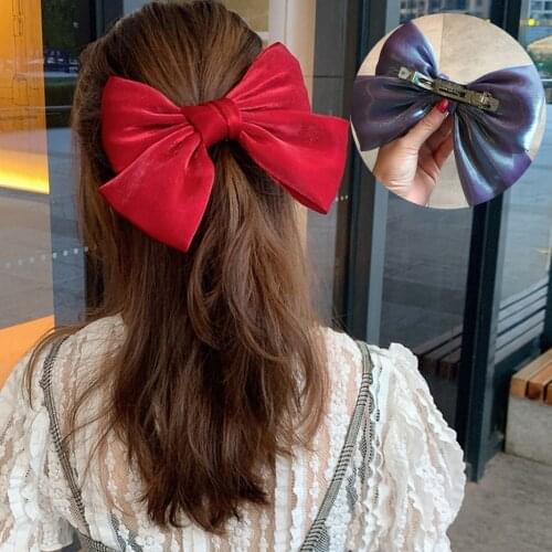New Ribbon Hairpin Large Bow Hairgrips Sweet Pearl Satin Ladies Hair Clips Cute Ladies Barrette Hair Accessories Women
