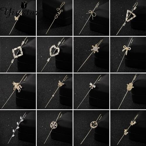 Yiustar New Arrival Long Piercing Earrings for Women Surround Auricle Stud Copper Inlaid Zircon Crystal Earring Jewelry Gift
