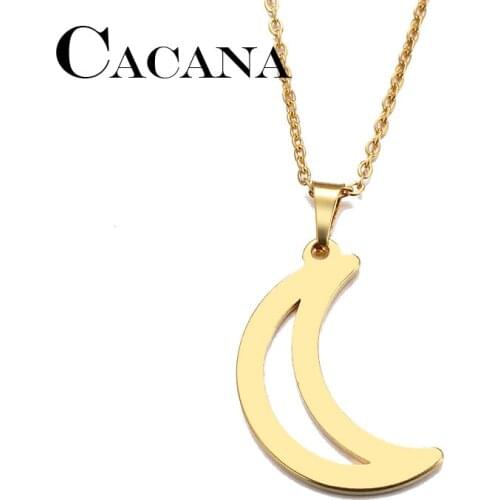 CACANA Stainless Steel Necklace For Women Man Lovers Moon Gold And Silver Color Pendant Necklace Engagement Jewelry