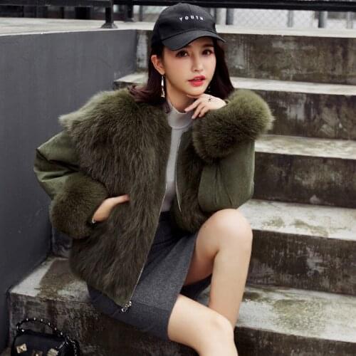 Parka Bomber Jacket Real Fox Fur Autumn Winter Coat Women Double-side Wear Korean Parkas Chaqueta Mujer MY1022