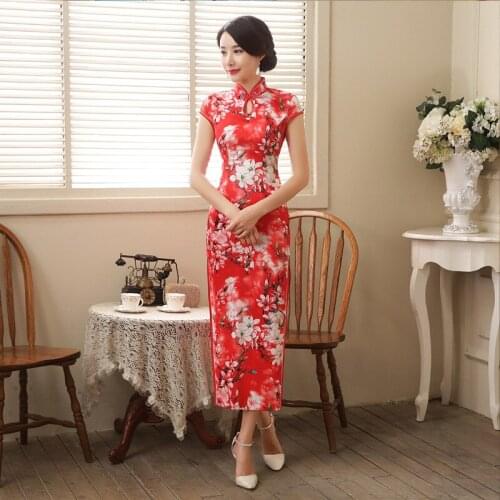 Cheongsam Chinese Female Long Elegant Retro Self-Cultivation Stage Show Catwalk Improved Cheongsam Dress Chinese Dress Qipao