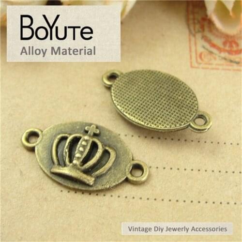 BoYuTe (50 Pieces/Lot) 13*24MM Charms Crown Connector Pendant Antique bronze Zinc Alloy Diy Metal Jewelry Findings Components