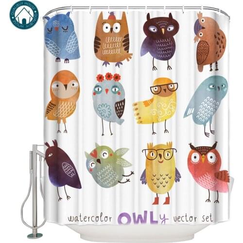 Qualibuy House Store Funny Watercolor Owl Bathroom Shower Curtains Bathroom Accessories Shower Curtains Shower Curtains