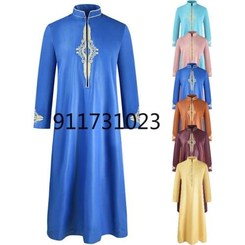 Ramadan Muslim Abaya Solid Color House Robe for Men 2021 New Dubai Turkey Indian Vintage Fashion Loose Islamic Clothing