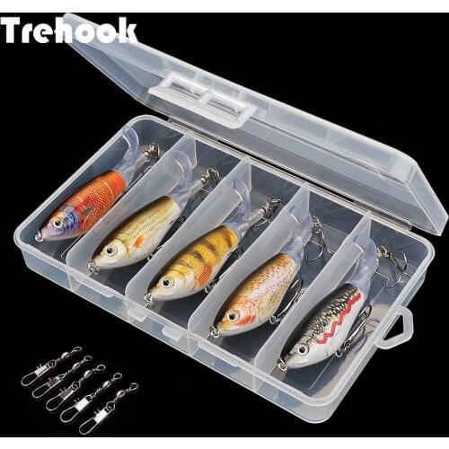 TREHOOK 5pcs Floating Wobbler Fishing Pencil Lure Set 8cm 14g Whopper Poppers Fishing Bait For Pike Wobblers With Rotating Tail