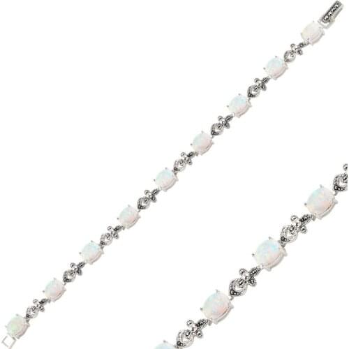 Silver 925 Sterling Opal & Marcasite Sterling Bracelet
