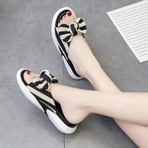 Apanzu Butterfly Knot Slippers Summer Fashion FLower Slides Women Flat Sweet Slippers Low Wedge Ladies Slippers Soft Plus Size