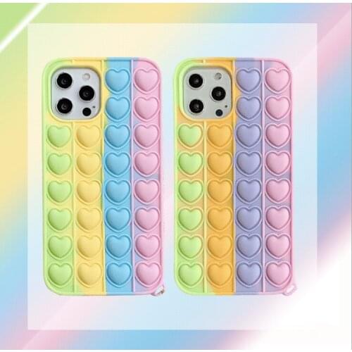 Relieve Stress Love Fidget Toys Push Bubble Silicone Case For Iphone 11 12 Pro Max 7/ 8P X XR XS XS MAX Soft Game Cover