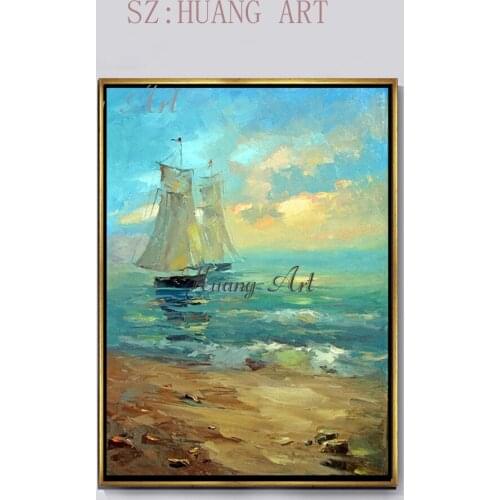 Modern simplicity smooth sailing sea view hand-painted oil painting living room entrance hallway corridor hanging painting