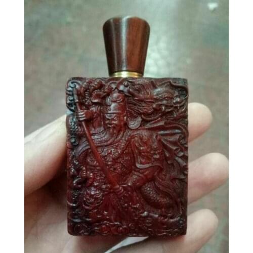 Oriental Rare and beautiful Redwood Hand Carving wood Snuff Bottles GUAN GONG