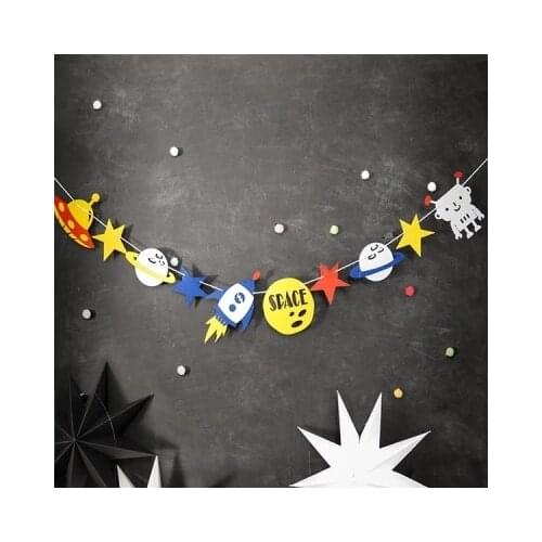 Alien Space Party Decoration UFO Galaxy Robot Bunting String Flags Garland Banner for Baby Shower Kids Children DIY Gifts