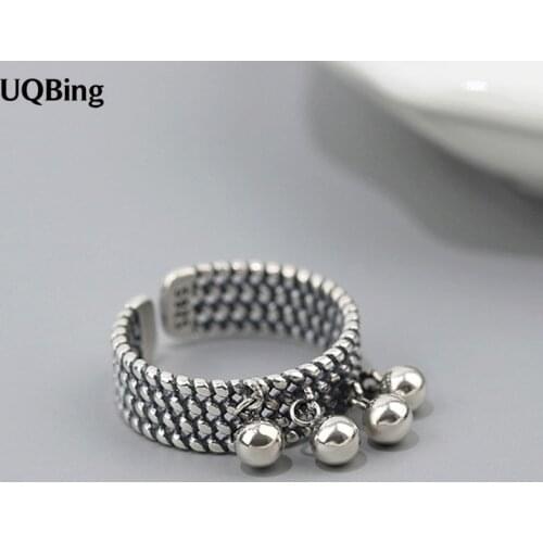 Vintage 925 Sterling Silver Round Beads Charms Braided Rings Gifts Women 2021 Trendy Jewelry