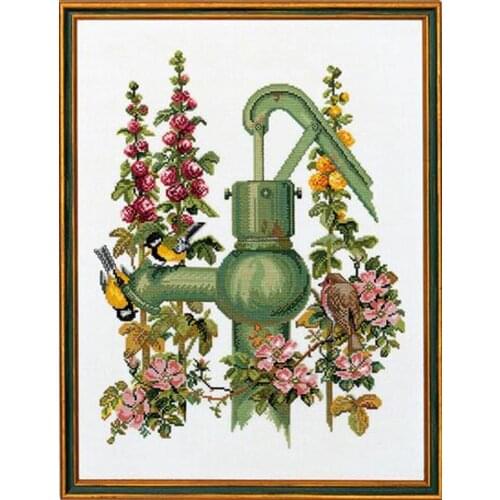 Needlepoint Birds and Water Pump Embroidery Designs Cross Stitch Patterns with 100% Cotton Floss & Free Shipping for Wall Decor