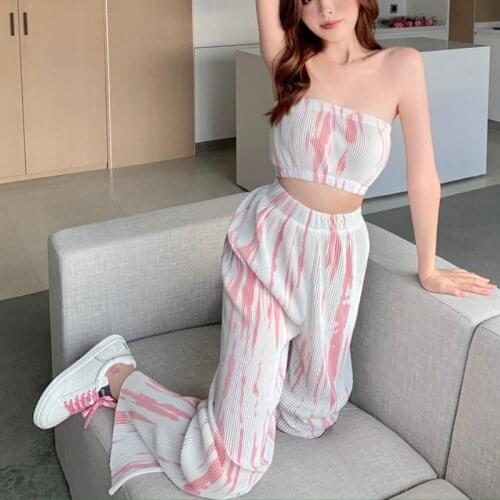 Zoki Summer Women 2 Piece Sets Sexy Off Shoulder Tanks Stretched Tie Dye Crop Tops Casual High Waist Pants Female Matching Sets