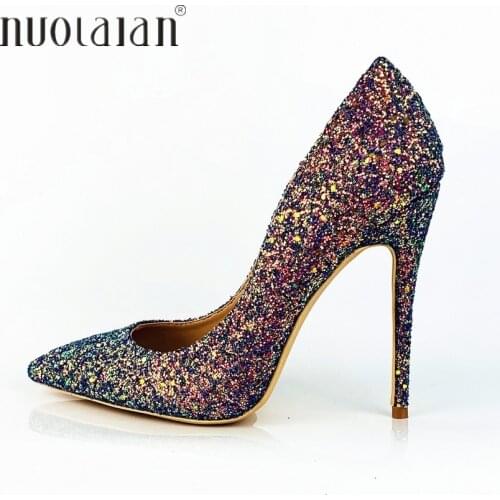 2019 Women Shoes Stiletto 12cm/10cm/8cm High Heels Women Pumps Sequined Elegant Pointed Toe Ladies Party Wedding Woman Shoes