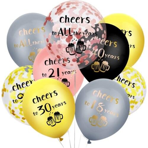 10pcs Black Gold Cartoon Crown Number Cheers To Years Latex Foil Confetti Balloon Kids Adult Birthday Party Anniversary Decor
