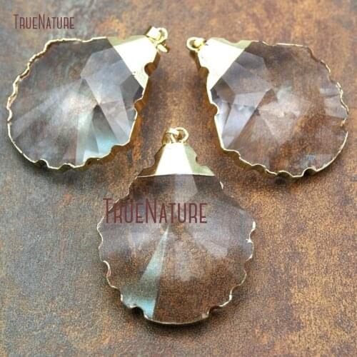 10Pcs Designer Glass Crystal Pendant Wavy Edge Gold Color Faceted Water Drop Pendant Clearance 51x39mm PM14543