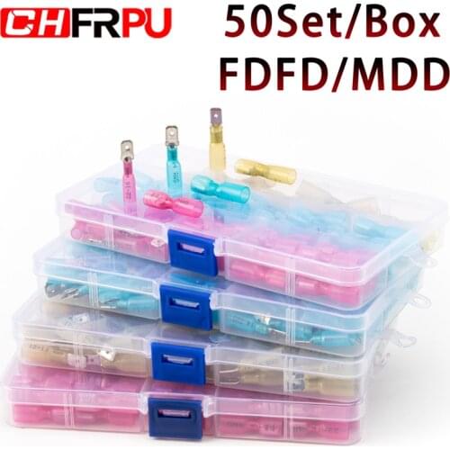 100pcs/box MDD/FDD spade terminal heat shrink crimp terminal kit insulated butt wire connector cable cable female end butt