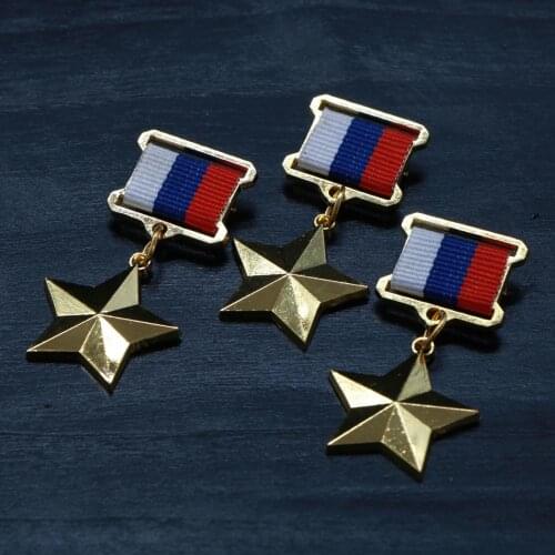 3pcs/lot Russian Gold Star Badge USSR Soviet Five-star Medal of Labor with Pins CCCP Medal