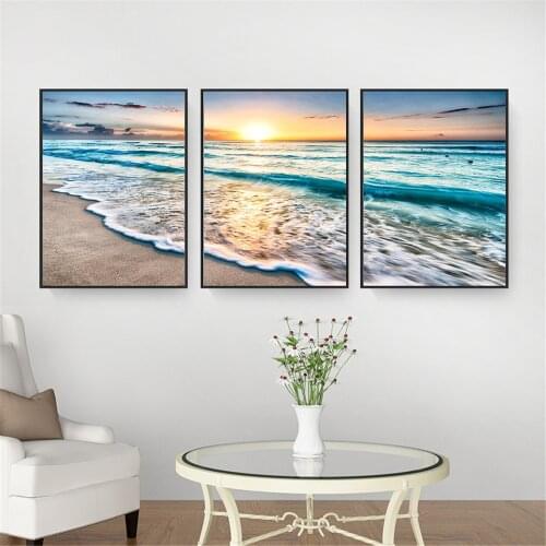 3PCS Canvas Painting Pictures Home Art Decor Wall Posters Sea Landscape Beach 3-pictures Combination Living Room Decoration