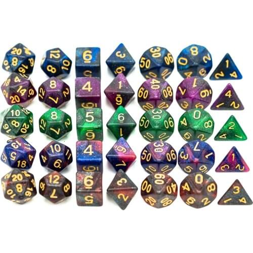 5 Sets 35 Pcs Natural Resin DND Dice Set D4 D6 D8 D10 D% D12 D20 Polyhedral Dice for Role-Playing Board Game ​MTG Random Color