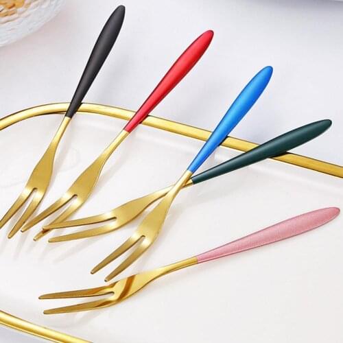 5Pcs Fruit Forks Lovely Lightweight Portable Stainless Steel High Quality Long Handle Fruit Cutlery Tea Dessert Forks for Home