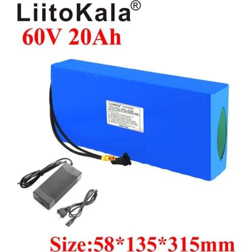 LiitoKala E-bike battery 60V 20ah 18650 li-ion battery pack 750W 1500W 1800W BMS protection 30A Output bike conversion kit XT60