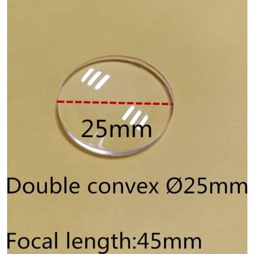 Acrylic biconvex lens double convex lens for google cardboard VR 25mm diameter 45mm focal length