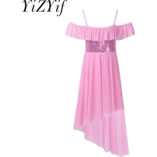 Girls Sleeveless Ballet Dress Ballerina Performance Dancewear Sequins Irregular Chiffon Dress Classic Ballet Leotard Dance Dress