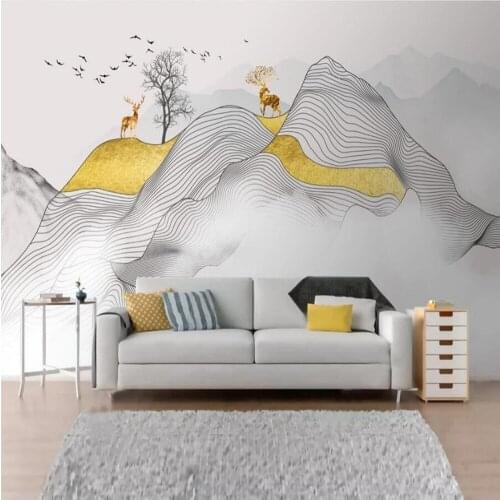 Milofi custom large wallpaper mural new Chinese abstract ink line smoke landscape artistic mood elk background wall