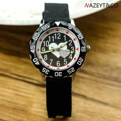 New children nylon watch lovely girls crystal heart cute cartoon quartz dresswatch boys kids 3D luminous hands sports gift clock