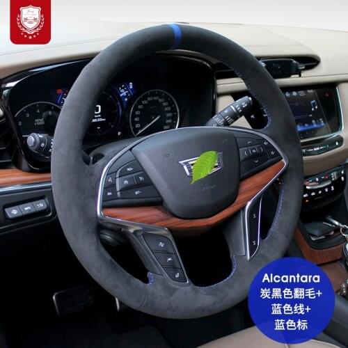 Steering wheel cover is fit for Cadillac CT65 CT4 XT6 XT5 XT4 Real Alcantara suede hand-sewn grip cover