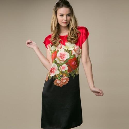 Black Red Rose Floral Silk Sleeping Dresses Women 2021 Summer Long Casual Sexy Office Work Daily Pajama Dress Plus Size Slim