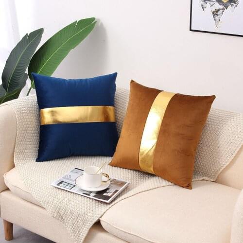 Home Velvet Fabric Gold Stripe Stitching Pillowcover Living Room Decorative Throw Cushion Cover Office Sofa Pillowcase 40834