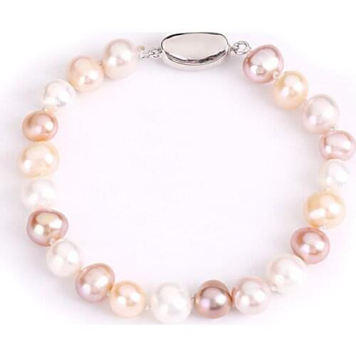 Natural fresh water pearl strong light Bracelet fresh water natural near round 8-9mm near round purple jewelry