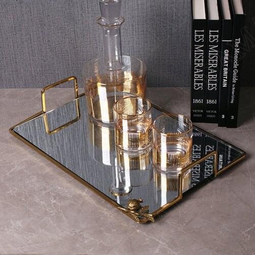 European Mirror Storage Tray Golden Pomegranate Decorative Bedroom Cosmetic Container Living Room Desktop Snacks Organizer