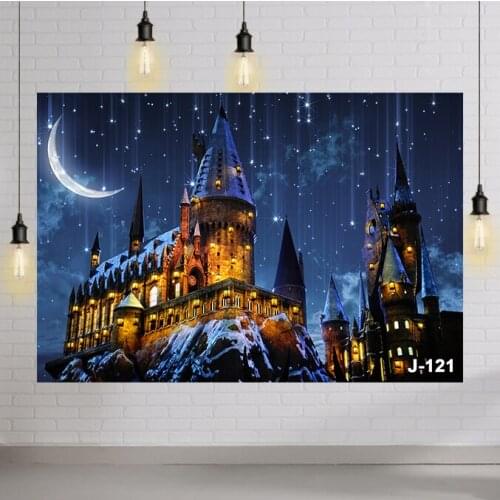 Magic Castle Wizard School Backdrop Photography Night Full Moon Background Kids Birthday Halloween Party Decoration Photo Booth