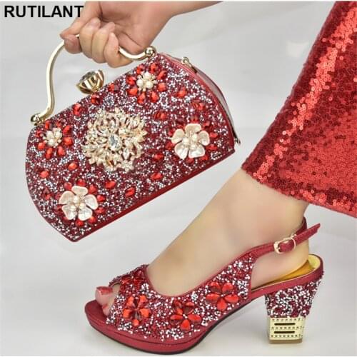 New Arriva Low Heels Sandals Women African Shoes and Bags Matching Set Italian Shoe and Bag Set for Party In Women Slip-On