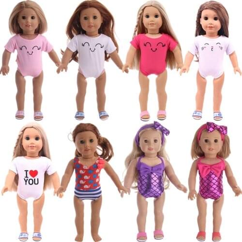 Doll Clothes Swimsuit+Free Bow Hair Band For 18 Inch American&43 Cm Baby New Born Girl`s Toy Generation