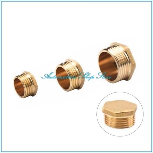 1/8" 1/4" 3/8" 1/2" 3/4" Male Thread Brass Pipe Hex Head Brass End Cap Plug Fitting Coupler Connector Adapter Copper